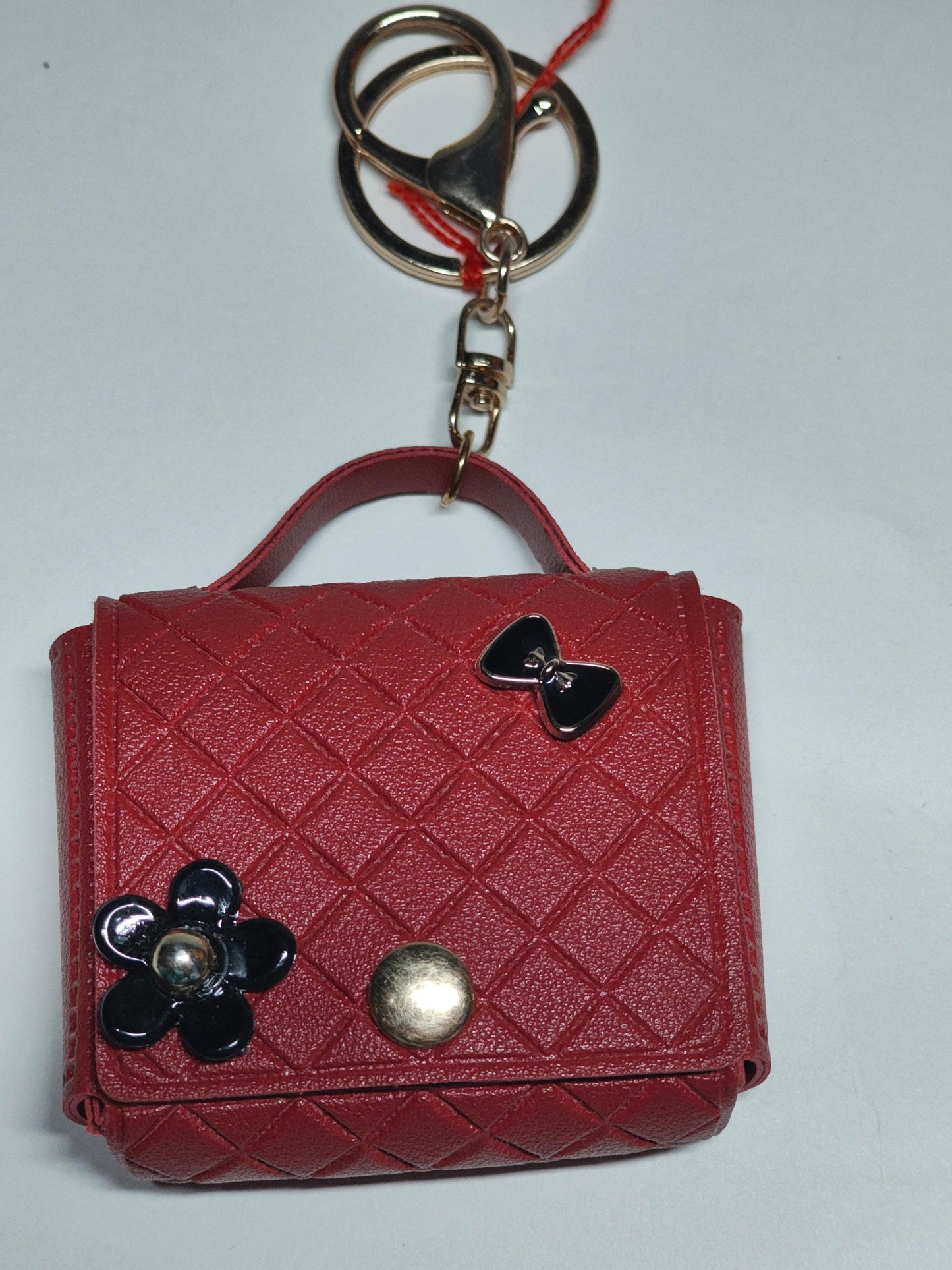 Stylish Mini Handbag Keychain with Floral & Bow Design