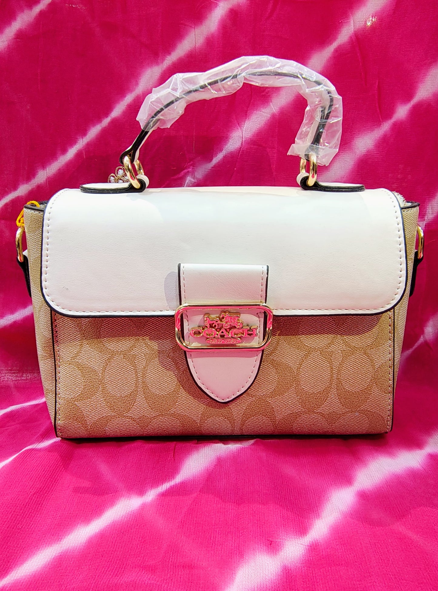 Coach Signature Monogram Handbag - Elegant Canvas & Leather Shoulder Bag