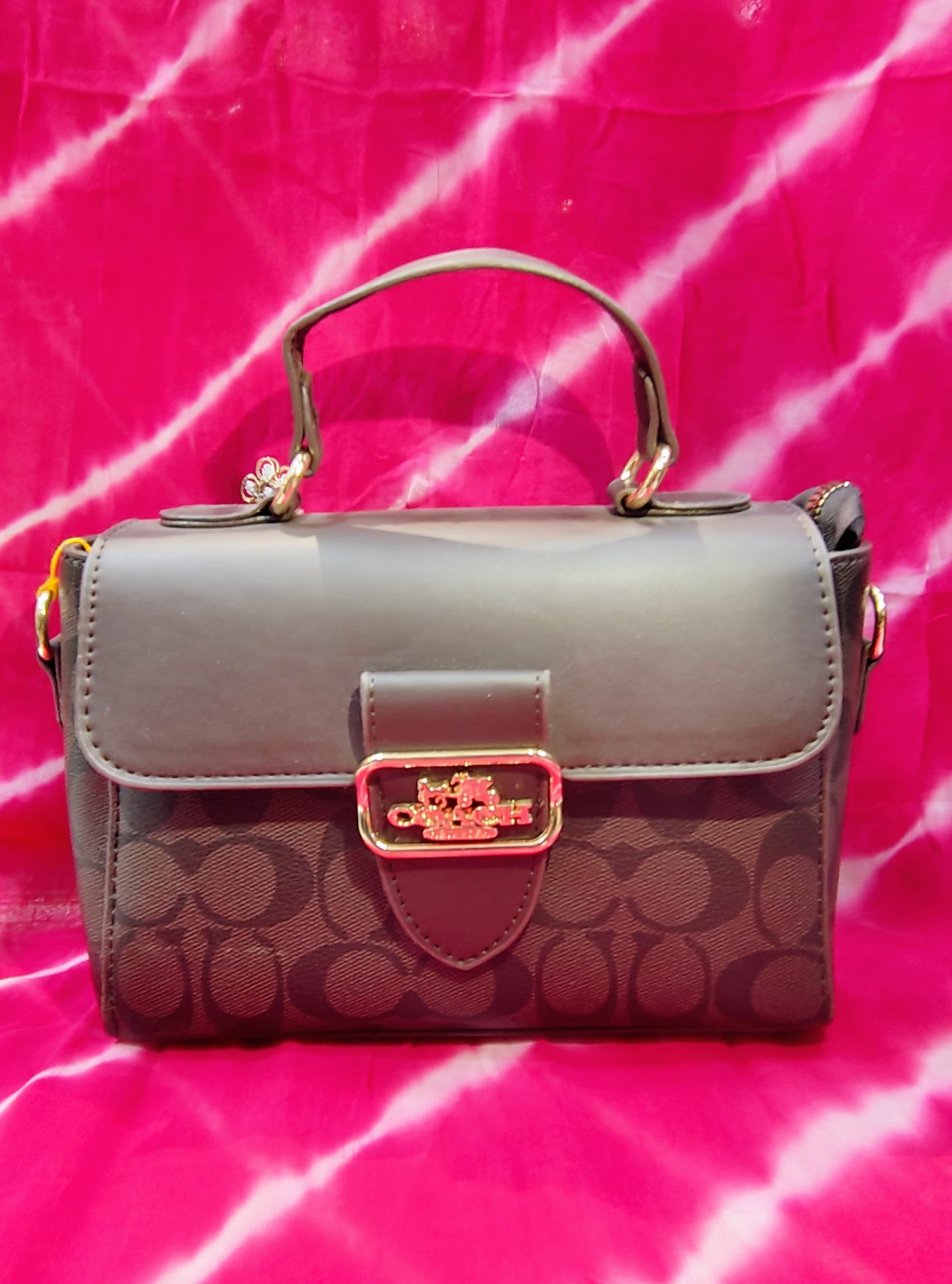 Coach Signature Monogram Handbag - Elegant Canvas & Leather Shoulder Bag