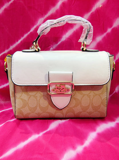 Coach Signature Monogram Handbag - Elegant Canvas & Leather Shoulder Bag